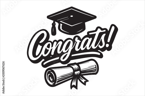 Photos Congratulations message with graduation cap and diploma black and white
