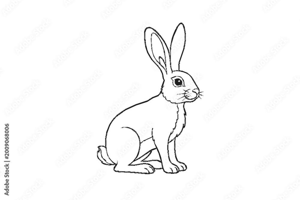Obraz premium Hare coloring page simple animal line art outline illustration for kids education worksheet isolated on white