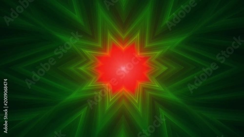Cinematic 4K video clip of a vibrant red starburst with green lines on a black background, abstract motion graphics element for creative projects