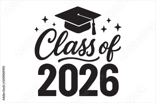 Class of 2026 graduation cap illustration with calligraphy text