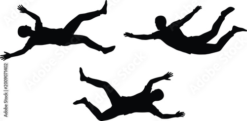 Canvastavla Set of Falling Man Silhouettes Representing Failure Risk or Skydive Concepts for