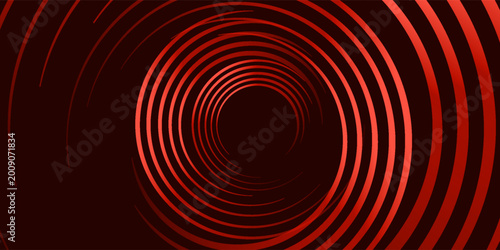 Photos Abstract futuristic red spiral tunnel, concentric circular rings rotating inward