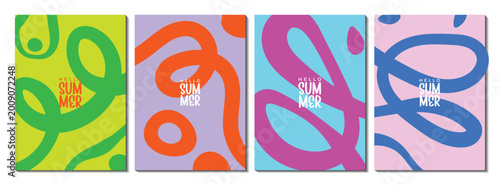 Abstract line summer design curving art projects, Creative visual concept of bright cards set