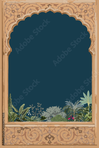 Bild auf Leinwand Mughal archways framed by hand-painted botanical gardens, featuring intricate go