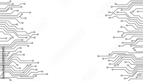 Tableau sur toile Creative Symmetrical Cyber Technology Circuit Board Border Vector with Central C