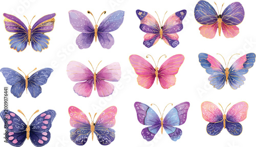 watercolor set of butterflies