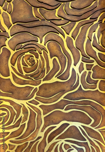 Konstfotografi Close up of rose flower shape in metallic gold and rustic bronze color