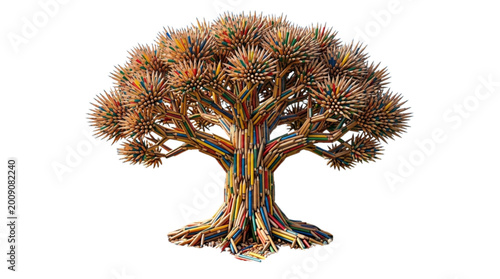 Photos Artistic tree concept created entirely from colorful sharpened pencils