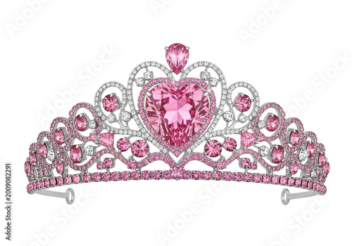 A stunning tiara adorned with pink and clear gemstones, fit for a princess or queen
