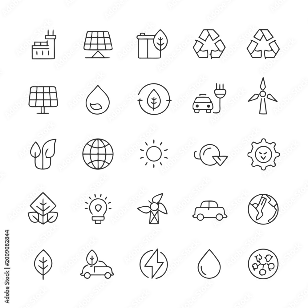Fototapeta premium Eco-Friendly and Sustainability Line Icon Set, Nature and Environment Symbols