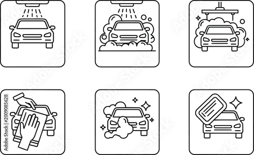 Εκτύπωση καμβά Car wash icons set: water spray soap sponge drying and polishing with cleaning a