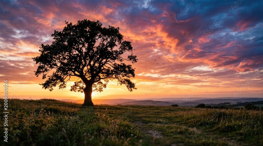Fototapeta premium Celebrating world environment day majestic tree at sunset nature's beauty conservation