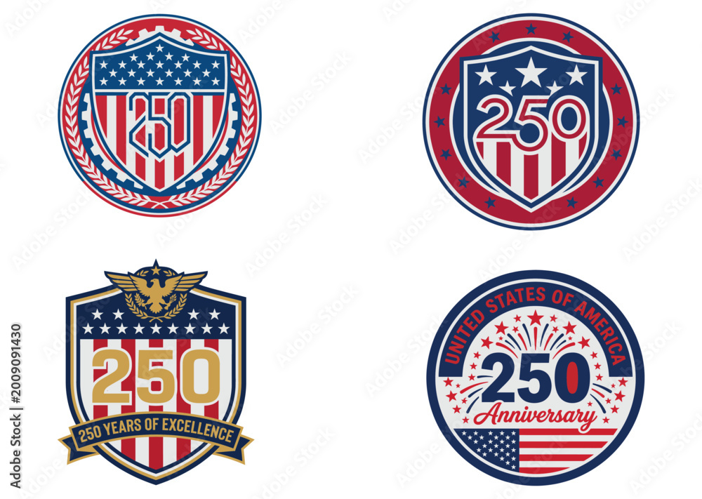 Obraz premium American patriotic 250th anniversary logo set with shield and stars