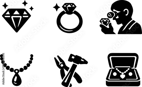 Jewelry luxury and diamond accessory icons