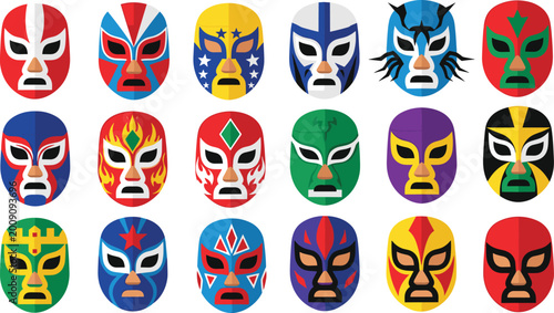 Foto Lucha libre mask vector illustration featuring colorful Mexican wrestling masks