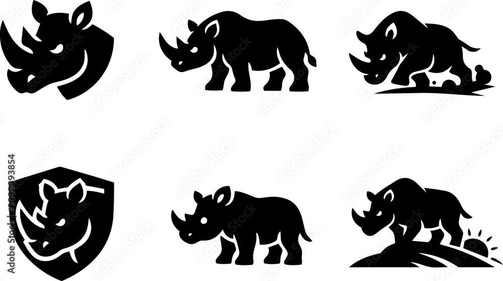 Fototapeta premium Rhinoceros Wildlife and Safari Animal Black Icons