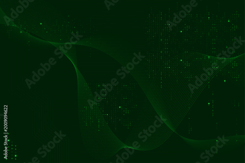 Modern futuristic design for background or wallpaper illustration vector abstract wave motion pattern and dynamic mesh line on dark green background digital cyberspace high tech technology concept