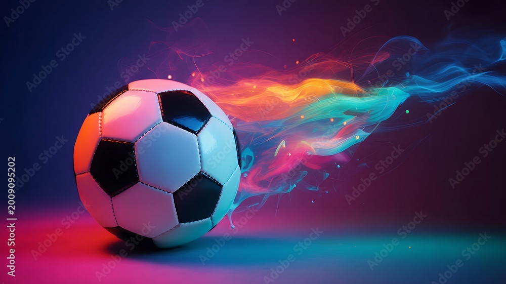 Fototapeta premium Soccer ball with colorful smoke