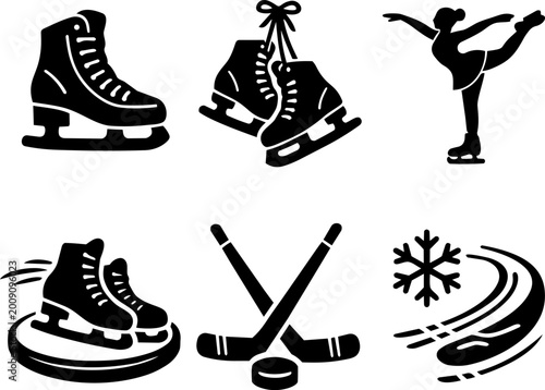 Winter vector line icon skating hockey snowflake athlete
