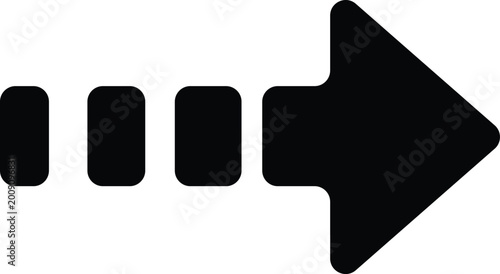 Fotografi Stylized black arrow icon with three rounded rectangles leading to the right dir