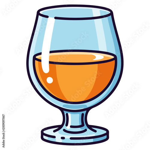 Schilderij op canvas brandy snifter glass with amber drink flat vector illustration