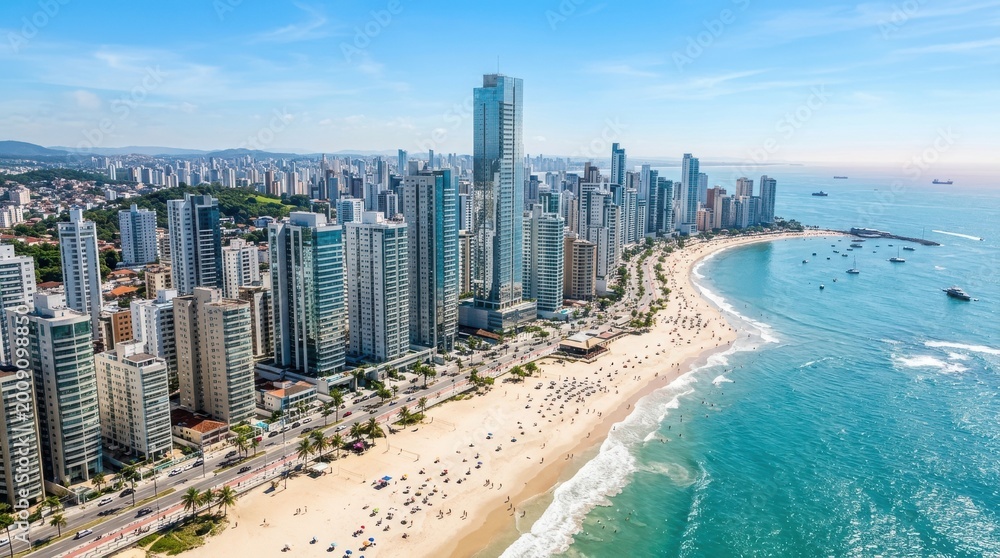 Obraz premium Aerial view of balneario camboriu beach and skyscrapers in brazil