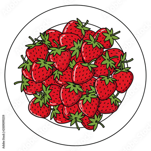 fresh strawberry bowl flat vector illustration