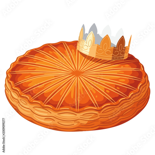 galette des rois epiphany king cake vector illustration with paper crown