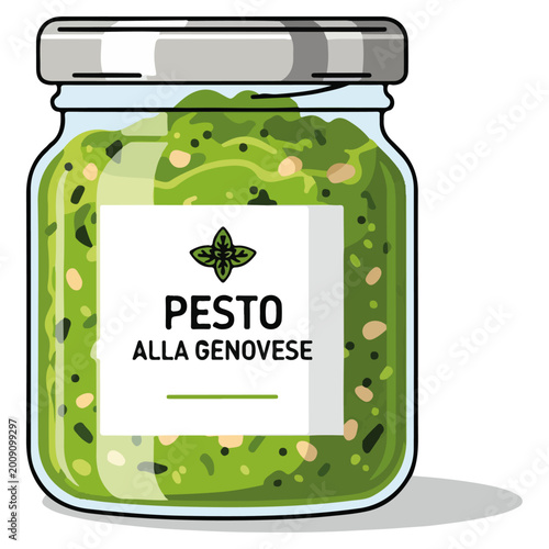Genovese Pesto Glass Jar Flat Vector Illustration