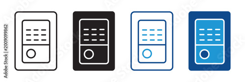 Intercom icon set communication system and building access symbols in outline and solid style vector illustration collection