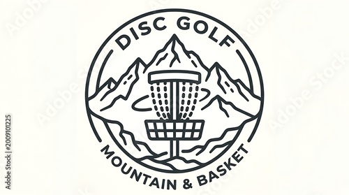 Mountain and Basket Disc Golf Emblem Logo Badge