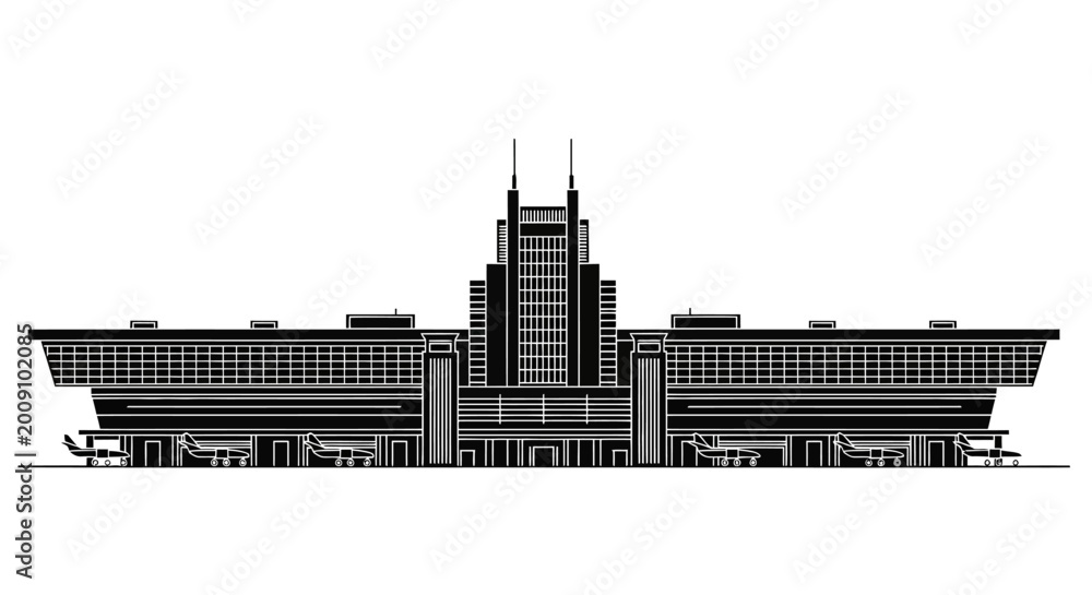 Obraz premium Modern Airport Terminal Building Silhouette Icon on White Background