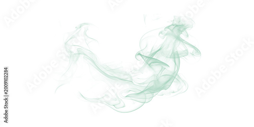 Foto Teal green smoke curves with wispy flowing details on a dark background