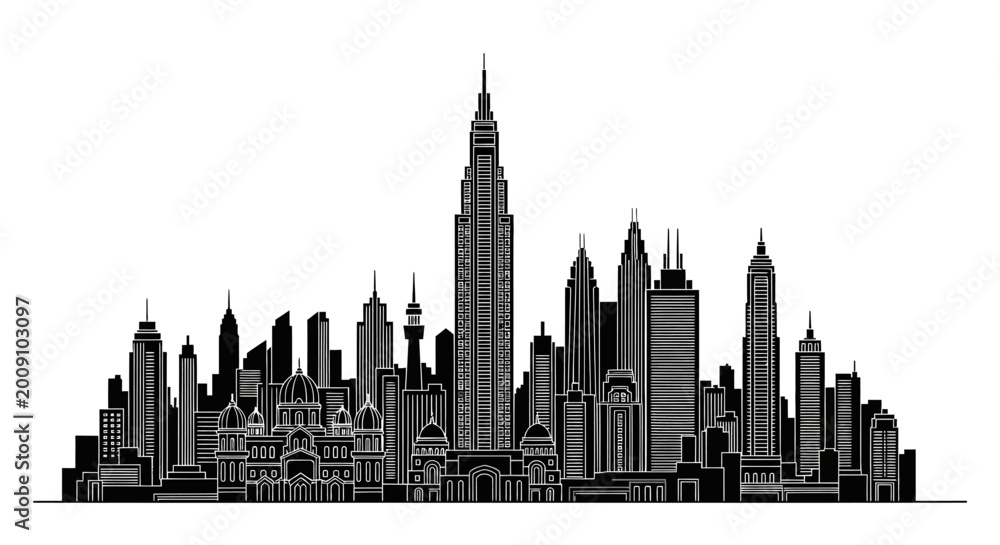 Obraz premium Modern City Skyline Silhouette Vector Illustration