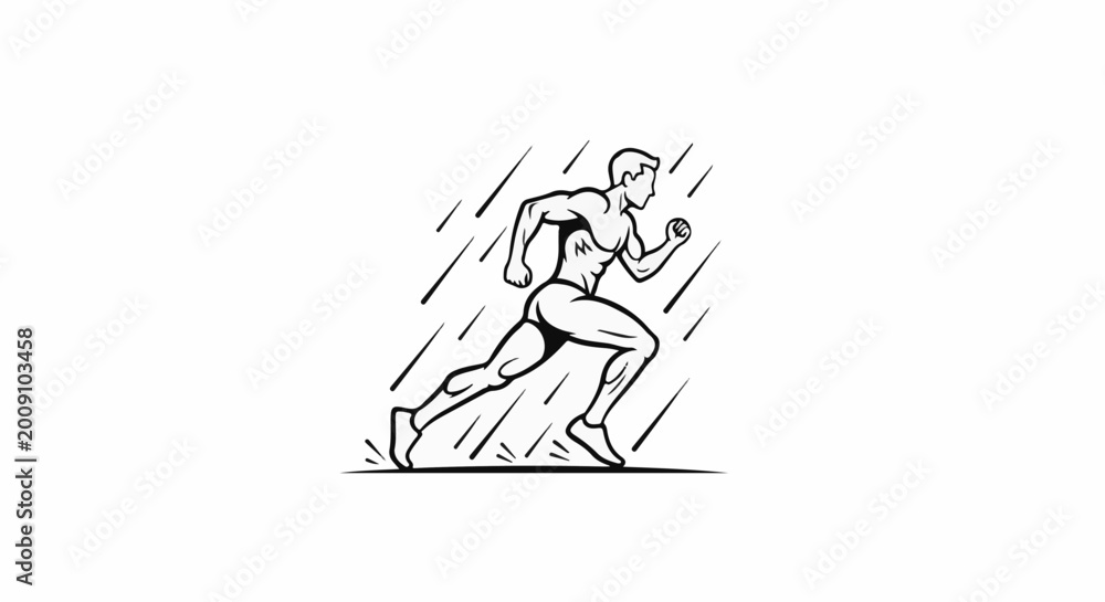Obraz premium Stylized black and white illustration of a muscular male runner in motion