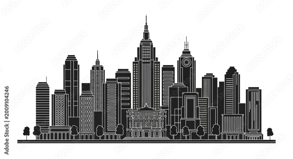 Fototapeta premium Modern City Skyline Silhouette with Skyscrapers ? Urban Design