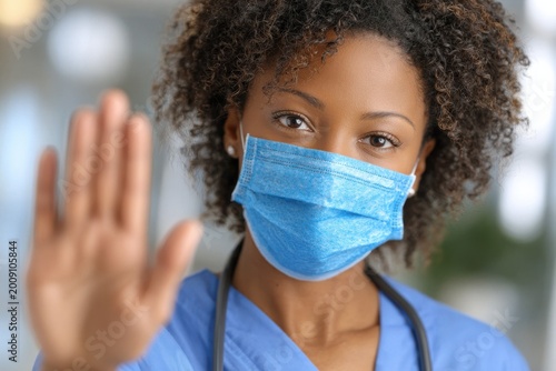 Female Healthcare Worker Wearing Mask and Scrubs