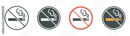 Vászonkép No smoke icon stop smoking symbol, forbidden cigarette signs, ban tobacco symbols, prohibit nicotine icons, black red flat color, vector sign design