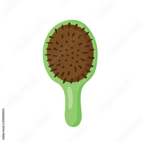 Trendy green hairbrush illustration for beauty branding, salon