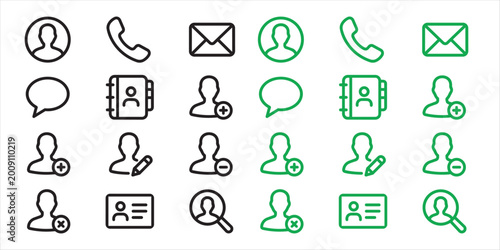 Fotografía Set of user interface communication icons featuring profile silhouettes telephone receiver envelope message bubble and contact book symbols in minimalist lines