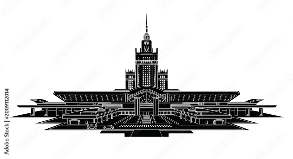 Obraz premium Moscow State University silhouette icon ? iconic architectural landmark