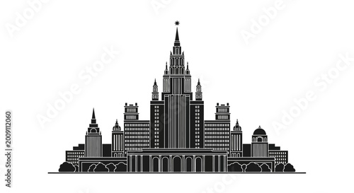 Moscow State University silhouette icon ? iconic Russian architecture