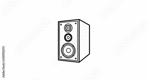 Stylized line art of a tall speaker with three visible drivers