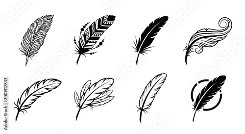 Fotografi Black Feather Silhouettes Collection - Tribal, Swirl, and Natural Designs