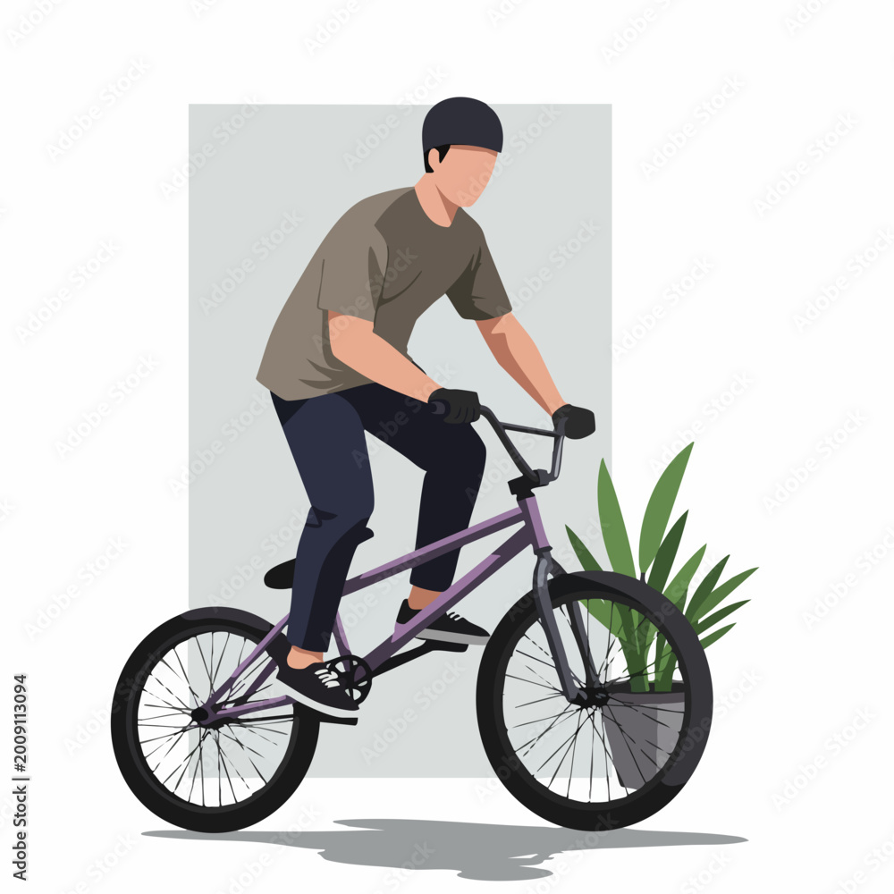 Fototapeta premium Man Riding Purple BMX Bicycle Minimalist Vector Illustration