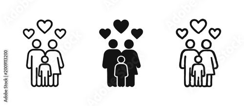 Obraz na plátne Happy Family with Hearts Icon Set Representing Love Care and Support