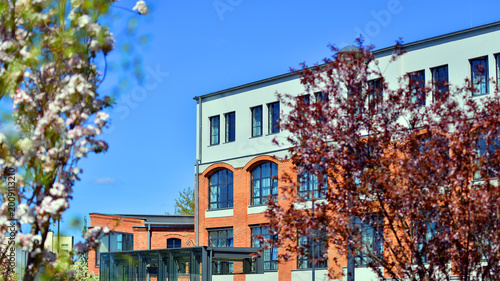 Tableau sur toile European residential architecture harmonizing with nature
