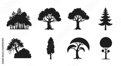 Bild auf Leinwand Diverse Tree Silhouettes Collection: Nature Icons