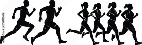 Fotografie Diverse Group of Male and Female Running Silhouettes with Various Body Types for