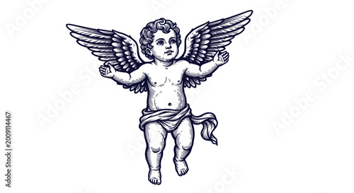 Fotografia Cherub Angel Illustration - Vintage Drawing Style